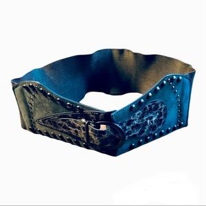 DARK GRAY  Wide Studded & Animal Print Belt | Sz. L/XL